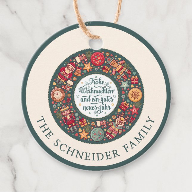 Frohe Weihnachten Wreath  Favour Tags (Front)