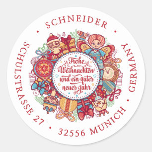 Frohe Weihnachten Wreath Return Address Classic Round Sticker