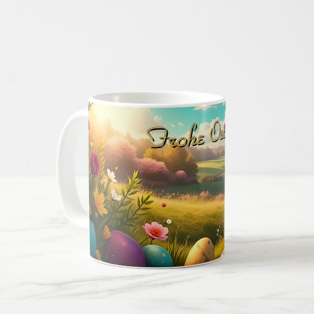 Fröhliche Ostern in einer Frühlingslandschaft Coffee Mug (Front Left)