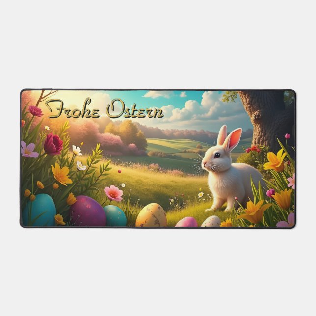 Fröhliche Ostern in einer Frühlingslandschaft Desk Mat (Front)