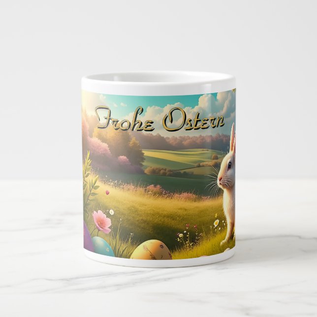 Fröhliche Ostern in einer Frühlingslandschaft Large Coffee Mug (Front)
