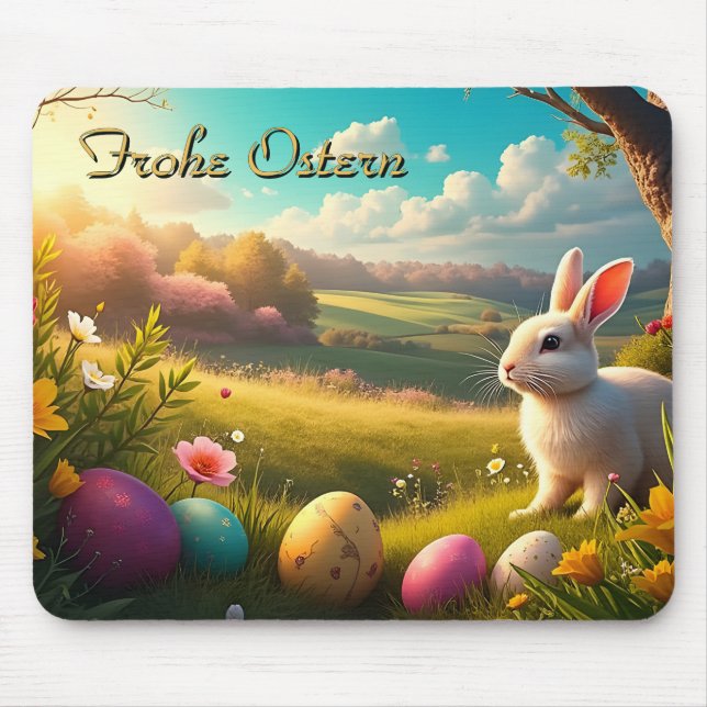 Fröhliche Ostern in einer Frühlingslandschaft Mouse Pad (Front)