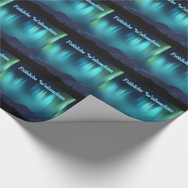 Frohliche Weihnachten - Aurora Borealis Wrapping Paper (Corner)