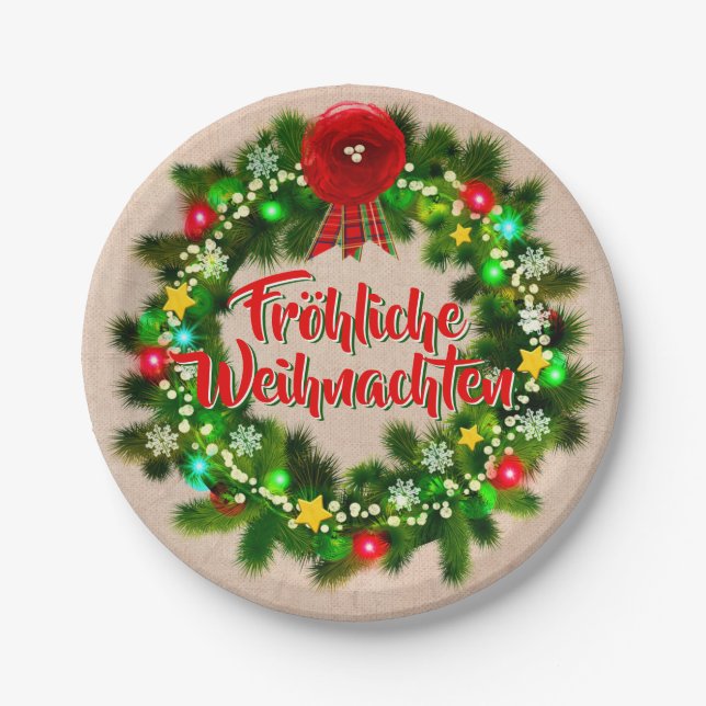 Fröhliche Weihnachten Christmas 7" Paper Plate (Front)
