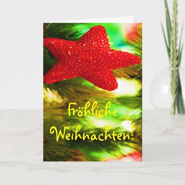 Fröhliche Weihnachten Christmas Red Star III Holiday Card (Front)