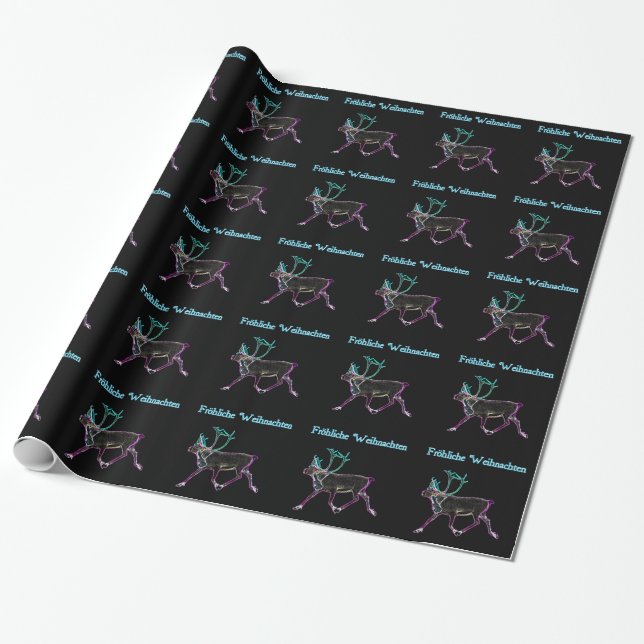 Frohliche Weihnachten - Electric Caribou Wrapping Paper (Unrolled)