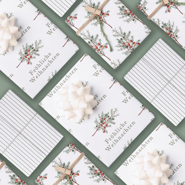 Fröhliche Weihnachten Evergreen Juniper German Wrapping Paper Sheet (Creator Uploaded)