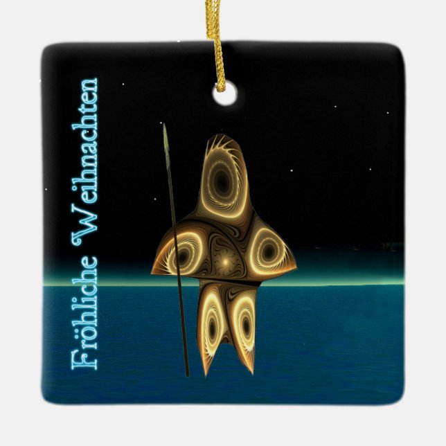 Frohliche Weihnachten - Fractal Inuit Hunter Ceramic Tree Decoration (Front)