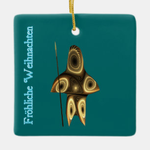Frohliche Weihnachten - Fractal Inuit Hunter Ceramic Tree Decoration