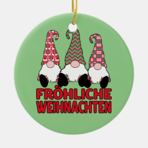 Fröhliche Weihnachten German Christmas Nordic Gnom Ceramic Ornament