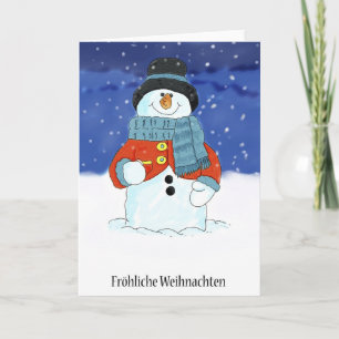 Frohliche Weihnachten - German Snowman Christmas C Holiday Card