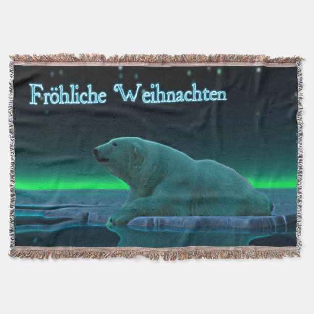 Frohliche Weihnachten - Ice Edge Polar Bear Throw Blanket (Front)