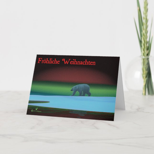 Frohliche Weihnachten - Polar Lights Polar Bear Holiday Card (Front)
