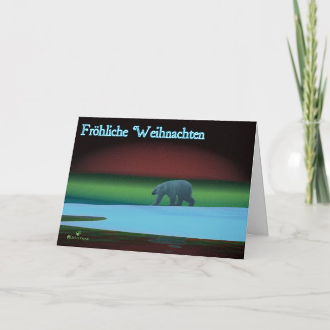 Fröhliche Weihnachten - Polar Lights Polar Bear Holiday Card (Front)