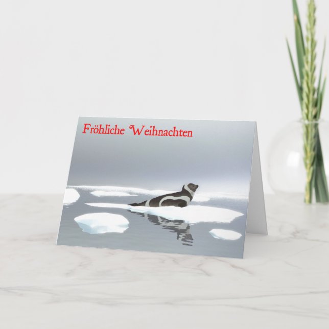 Frohliche Weihnachten - Ribbon Seal On Ice Holiday Card (Front)