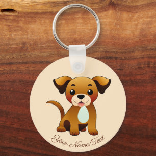Fröhlicher, brauner Hund, sitzend - Key Ring