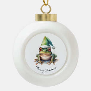 Frolic Christmas Frog, custom Ceramic Ball Christmas Ornament