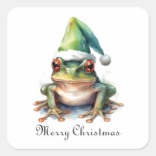 Frolic Christmas Frog, custom Square Sticker
