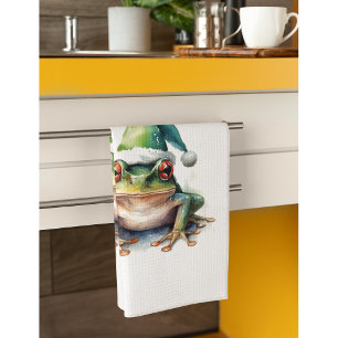 Frolic Christmas Frog, custom Tea Towel
