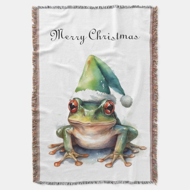 Frolic Christmas Frog, custom Throw Blanket (Front Vertical)