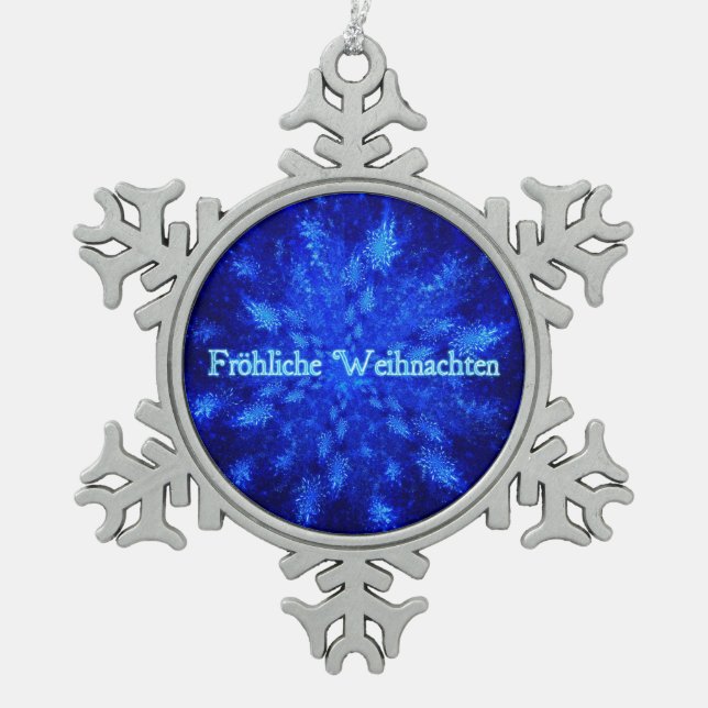 Froliche Weihnachten - Snowburst Snowflake Pewter Christmas Ornament (Front)