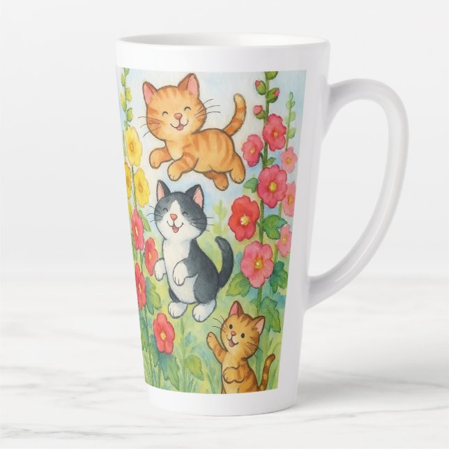 Frolicking Country Cats in Garden Latte Mug (Right)