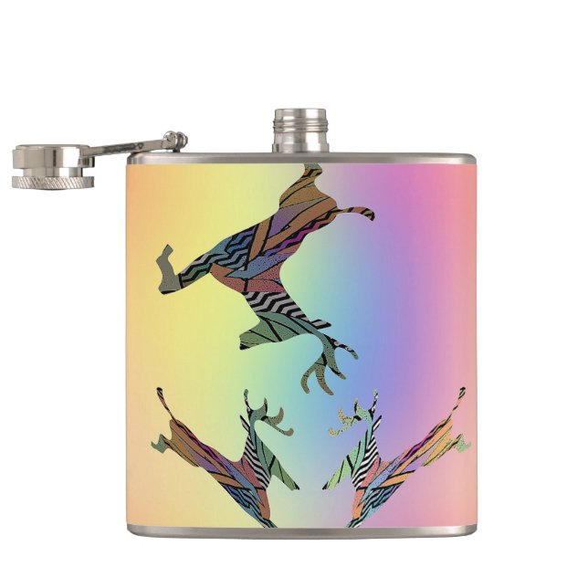 Frolicking Deer Vinyl Wrapped  Hip Flask (Opened)