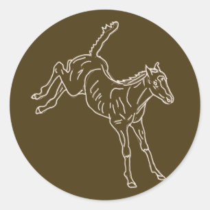 Frolicking Horse Foal - transparent line. Classic Round Sticker