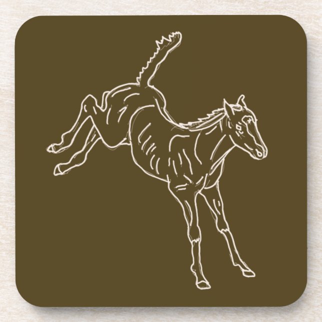 Frolicking Horse Foal - transparent line.  Coaster (Front)