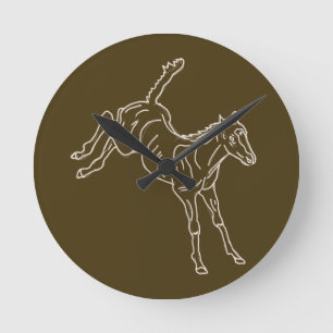 Frolicking Horse Foal - transparent line. Round Clock