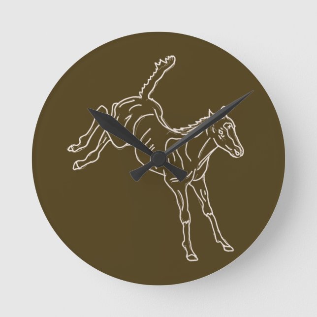 Frolicking Horse Foal - transparent line.   Round Clock (Front)