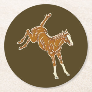 Frolicking Horse Foal - transparent multi-colour. Round Paper Coaster