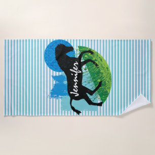 Frolicking Horse Stripes Design Beach Towel