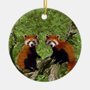 Frolicking Red Pandas Ceramic Tree Decoration