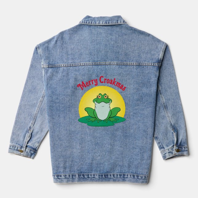Frolicsome Festive Frog - Charming and Joyful Frog Denim Jacket (Back)
