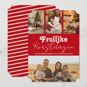 Frolijke Kerstdagen Rood 4 Fotos Kerskaart Holiday Card