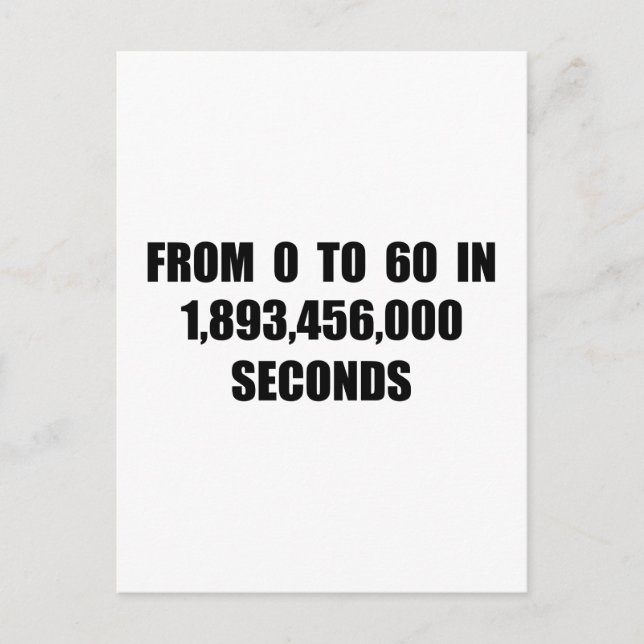 From  0 to 60 in seconds postcard (Front)