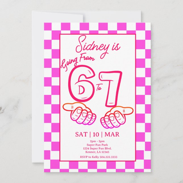 From 6 to 7 Meme Birthday Invitation Checkerboard (Front)
