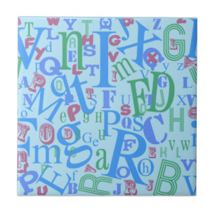 From A to Z Blue Style Type Design Epic Fun Ceramic Tile