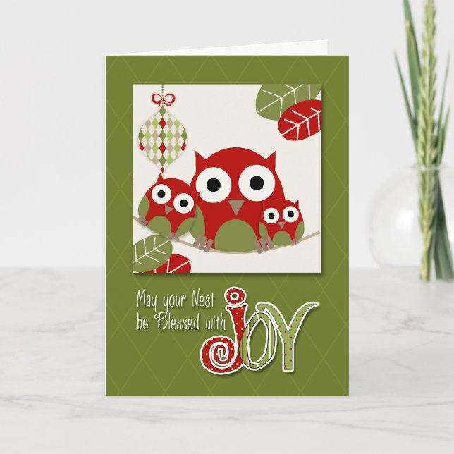 From All of Us Trendy Owl Family Christmas Holiday Card (Front)