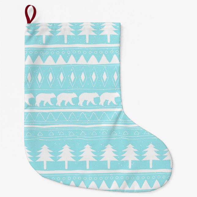From Bears and Christmas-Teal Xmas Pattern Large Christmas Stocking (Front)