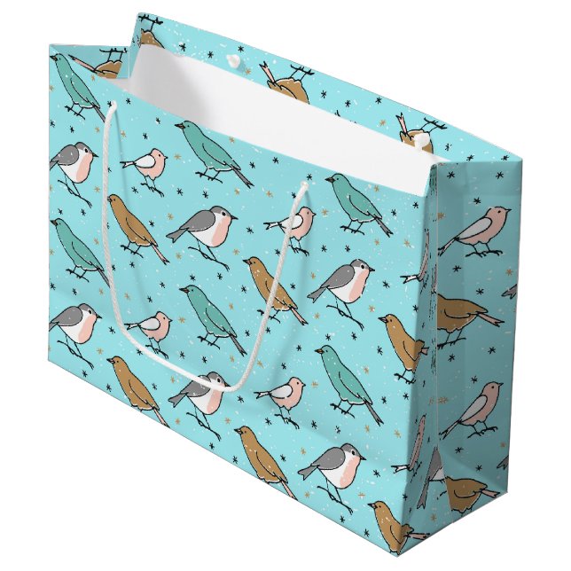 From Birds and Christmas-Teal Xmas Pattern Large Gift Bag (Front Angled)