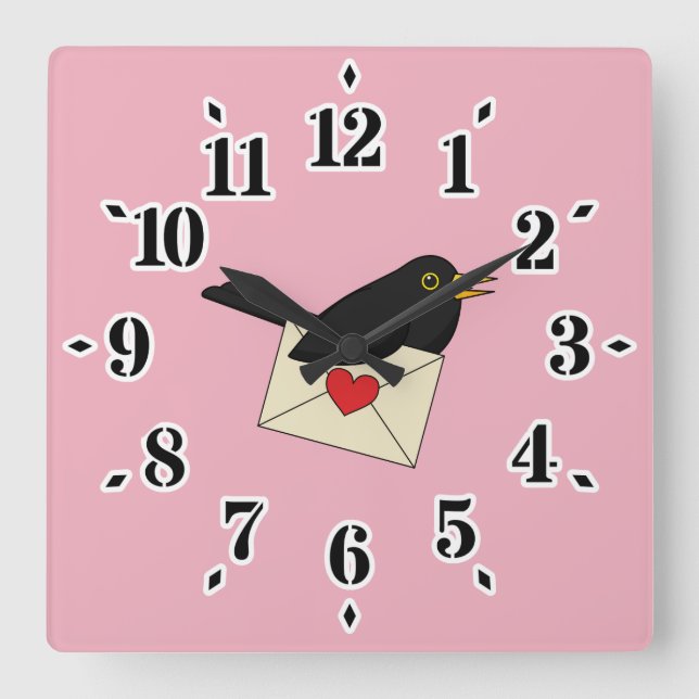 From Blackbird with Love Square Wall Clock (Front)