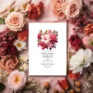 From Blush To Currant Red Floral Spring Wedding Invitation