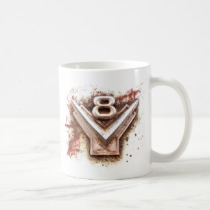 From classic car: Rusty old v8 emblem in chrome Coffee Mug