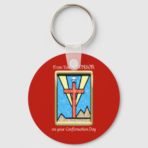 From Confirmation Sponsor, Dove and Cross on Red Key Ring