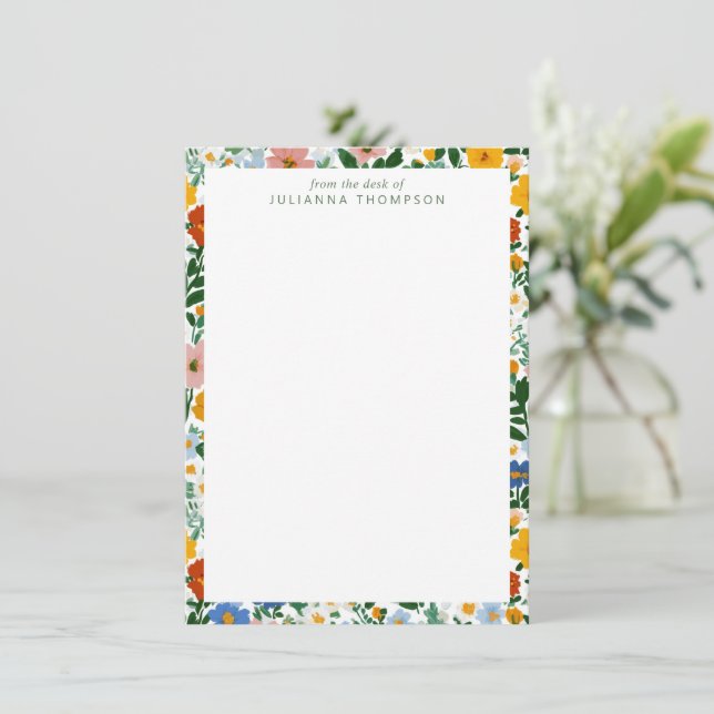From Desk Of Floral Border Name Colourful Modern Card (Standing Front)