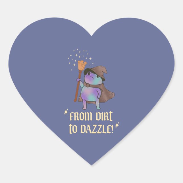 From Dirt to Dazzle Funny Wizard Frog Witch Hat  Heart Sticker (Front)