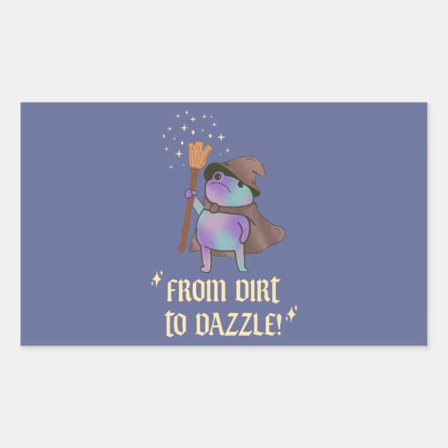 From Dirt to Dazzle Funny Wizard Frog Witch Hat  Rectangular Sticker (Front)