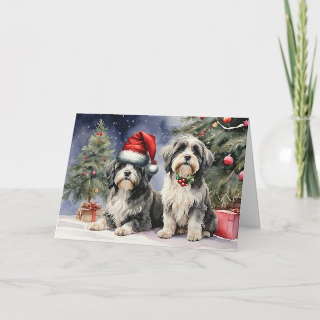 From Dog Two Tibetan Terriers in Santa Hat Card (Front)
